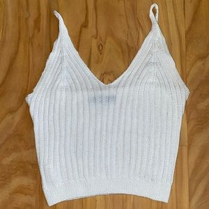 Women’s Shein White Rib-knit Crop Tank Top OS